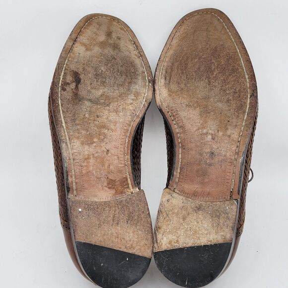 Peter Huber Mens Brown Leather Woven Cap Toe Derbys Size US 10 M Made In Spain - Picture 2 of 16